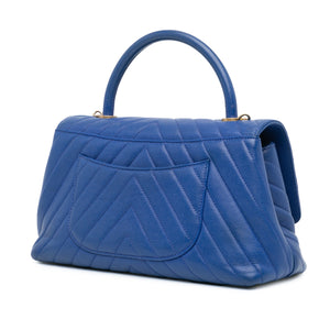 Chanel Small Caviar Chevron Coco Top Handle Satchel Blue