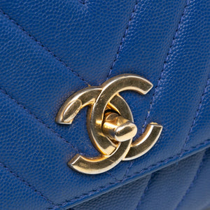 Chanel Small Caviar Chevron Coco Top Handle Satchel Blue