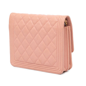 Chanel Quilted Caviar Square Boy Wallet On Chain Pink