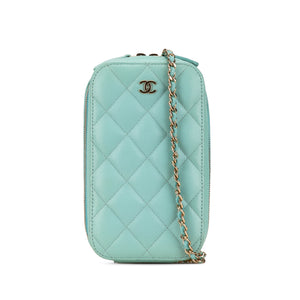 Chanel CC Quilted Caviar Zip Phone Case Blue