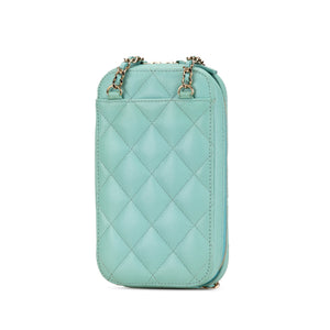 Chanel CC Quilted Caviar Zip Phone Case Blue