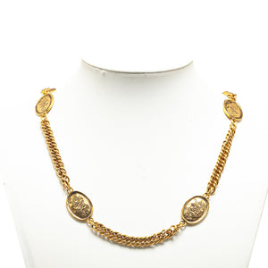 Chanel Gold Plated Crown and CC Medallion Station Necklace Gold