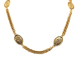 Chanel Gold Plated Crown and CC Medallion Station Necklace Gold