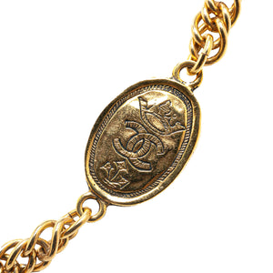 Chanel Gold Plated Crown and CC Medallion Station Necklace Gold