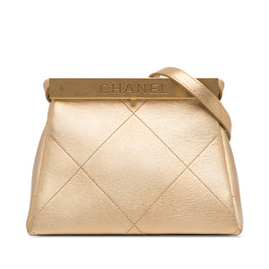 Chanel Calfskin Kiss Lock Frame Bag Gold