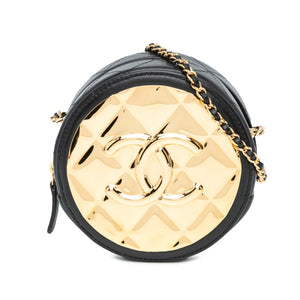 Chanel Mini Lambskin Golden Plate Round Clutch with Chain Black