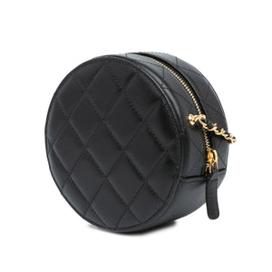 Chanel Mini Lambskin Golden Plate Round Clutch with Chain Black