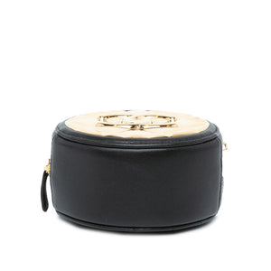 Chanel Mini Lambskin Golden Plate Round Clutch with Chain Black