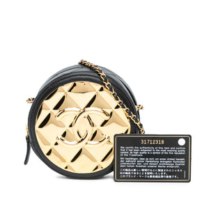 Chanel Mini Lambskin Golden Plate Round Clutch with Chain Black