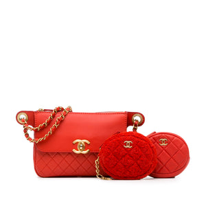 Chanel CC Quilted Calfskin Flap Belt Bag and Coin Purse Red