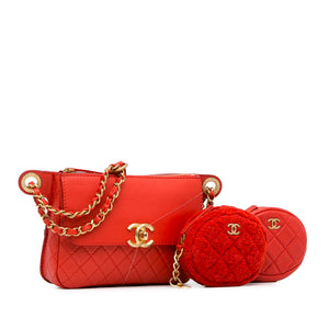 Chanel CC Quilted Calfskin Flap Belt Bag and Coin Purse Red