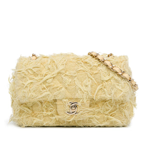 Chanel Mini Rectangular Classic Tweed Fringed Single Flap Yellow