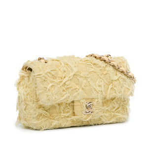 Chanel Mini Rectangular Classic Tweed Fringed Single Flap Yellow