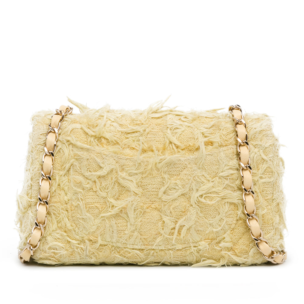 Chanel Mini Rectangular Classic Tweed Fringed Single Flap Yellow