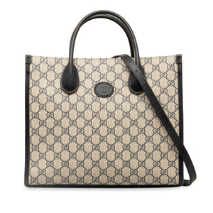 Gucci Small GG Supreme Interlocking G Tote Brown