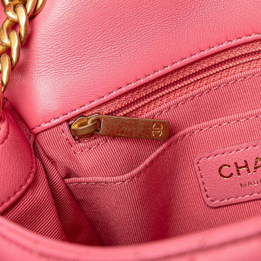 Chanel Mini Square Lambskin Pearl Samba Flap Pink