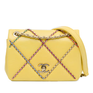 Chanel Small Lambskin Entwined Chain Flap Yellow