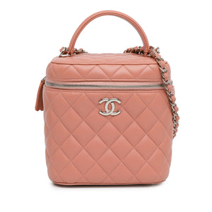 Chanel Lambskin Top Handle Vanity Case with Chain Pink