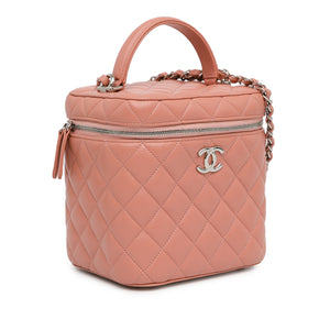 Chanel Lambskin Top Handle Vanity Case with Chain Pink