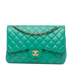 Chanel Jumbo Classic Lambskin Double Flap Green