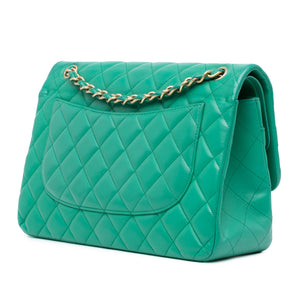 Chanel Jumbo Classic Lambskin Double Flap Green