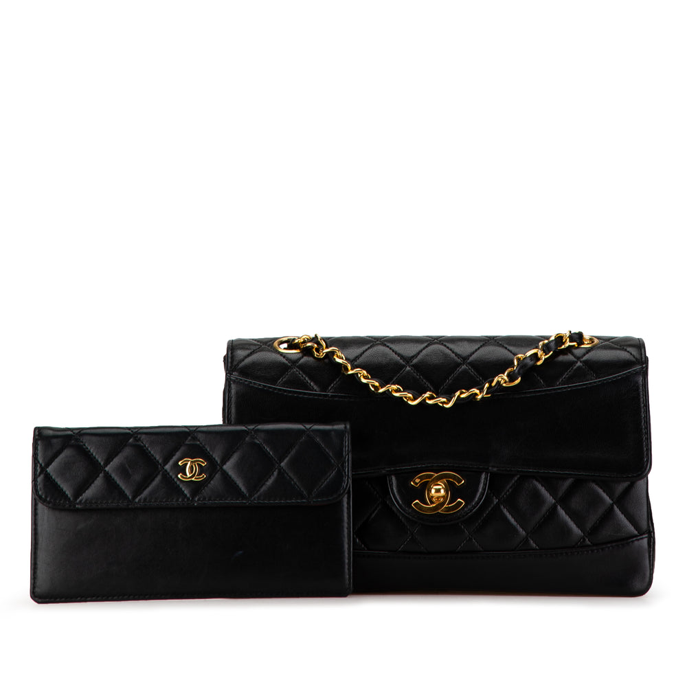 Chanel CC Matelasse Lambskin Flap Crossbody Bag Black