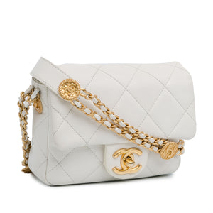 Chanel Mini Caviar Twist Your Buttons Flap White