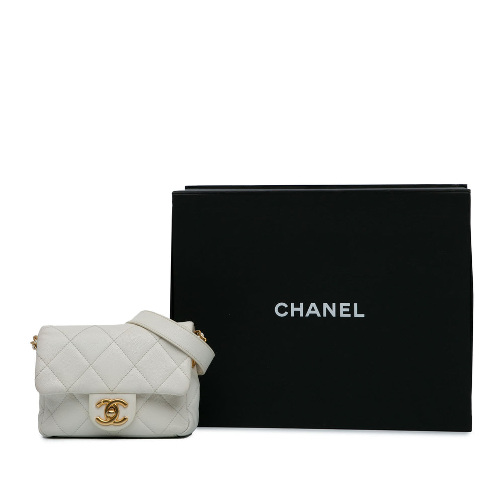 Chanel Mini Caviar Twist Your Buttons Flap White