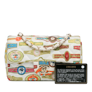 Chanel Mini Rectangular Classic Printed Satin Cuba Single Flap White