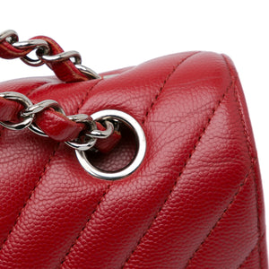 Chanel Medium Classic Chevron Caviar Double Flap Red