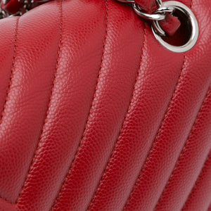 Chanel Medium Classic Chevron Caviar Double Flap Red