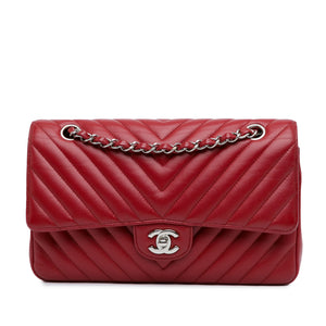 Chanel Medium Classic Chevron Caviar Double Flap Red