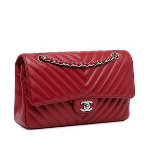 Chanel Medium Classic Chevron Caviar Double Flap Red