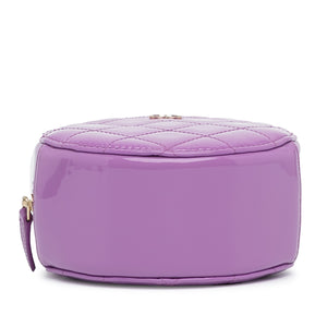 Chanel CC Quilted Patent Round Clutch With Chain Purple